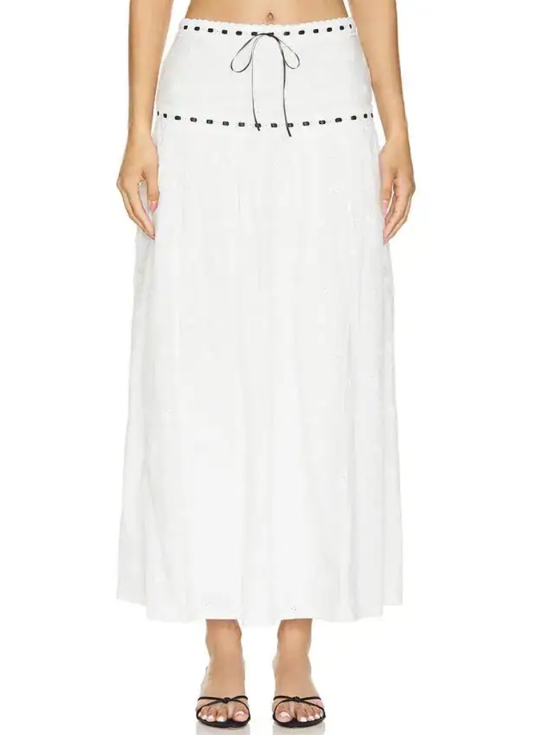 Majorelle Carmen Skirt White Peasant Tiered Full Womens L Western Boho Cottage